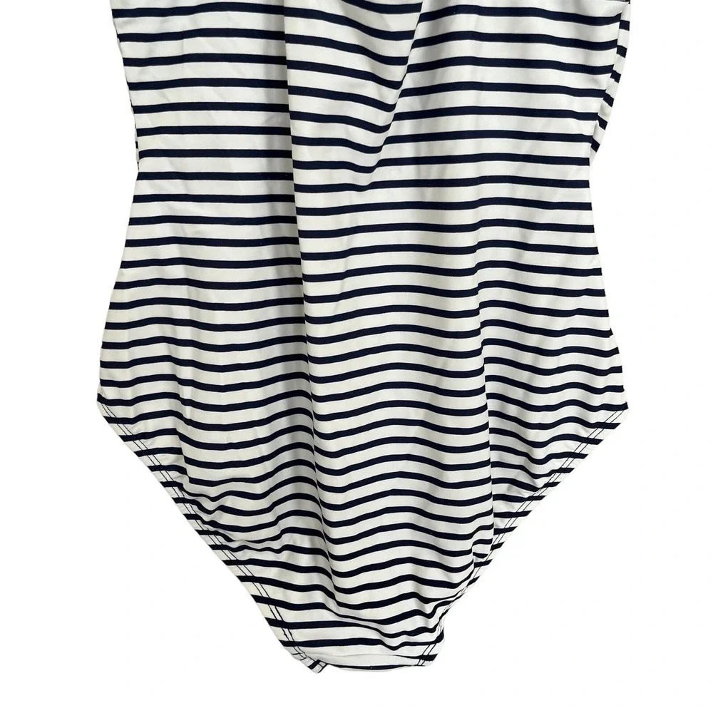 Kona Sol Bathing Suit Womens Medium Blue White Stripe 1 Pc Macrame Pool Vacation